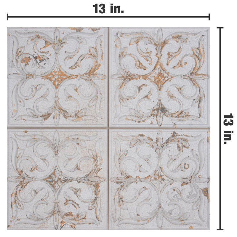 Antigua Lis 13" x 13" Straight Edge Porcelain Metal Look Wall Tile, White
