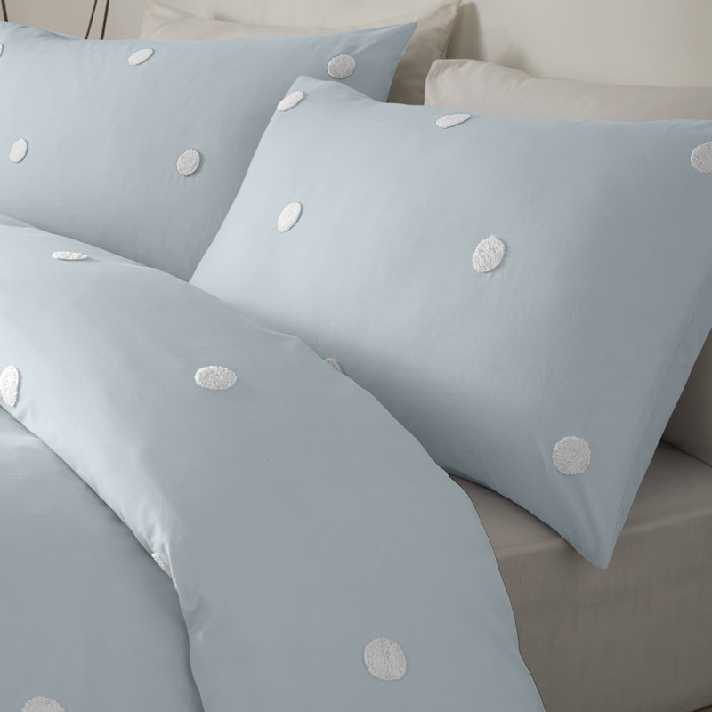 Dot Garden Duvet Cover Set, King Duvet Cover + 2 Standard Pillowcases, Duck Egg/White Dots