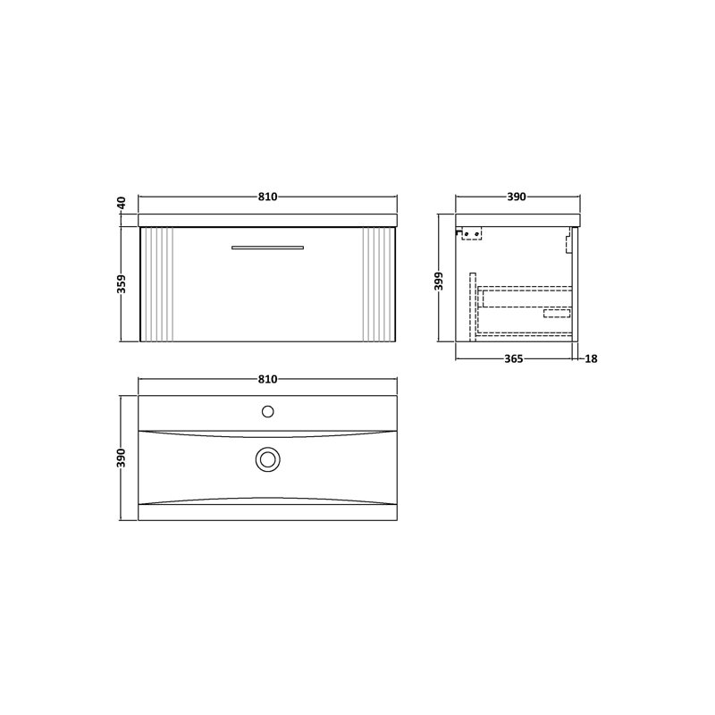 Deco 810mm Single Bathroom Vanity with Integrated Vitreous China Basin, Satin Anthracite