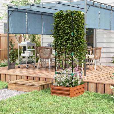 Galvanized Raised Gardening Bed, 24"X24"X11.75", Brown. Equipped With Trellis Tomato Cage. Open Bottom For Roots. Ideal Backyard, Garden, Patio. Nurture Your Vegetables And Flowers 24"X24"X11.75"