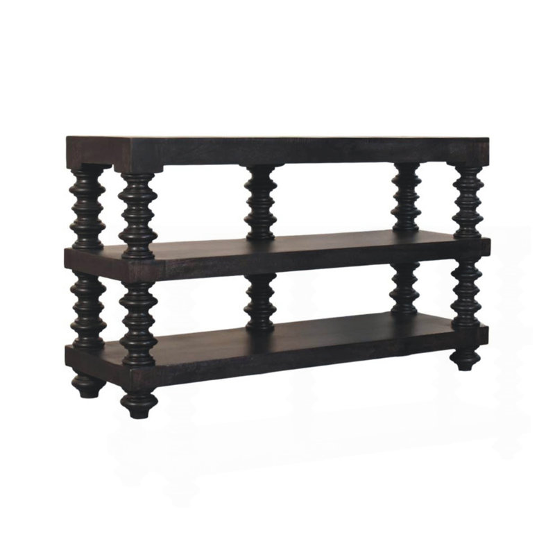 Console à tablette en bois de frêne massif noir avec rangement