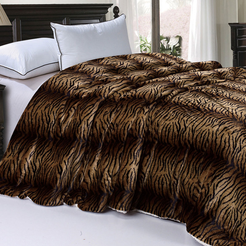 Queen Tiger Faux Fur and Sherpa Reversible Blanket