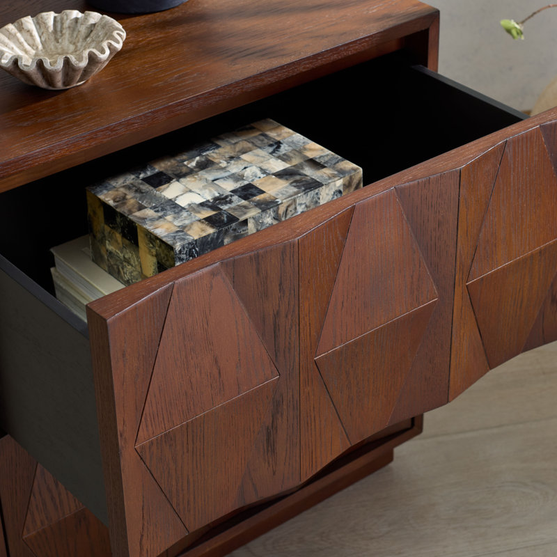 Riabelle Wood 2 Drawer Nightstand, Walnut