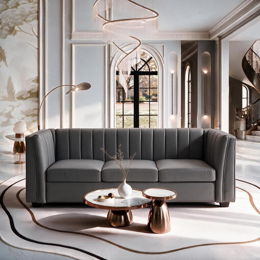 Andenne 89" Upholstered Sofa, Gray Faux Leather