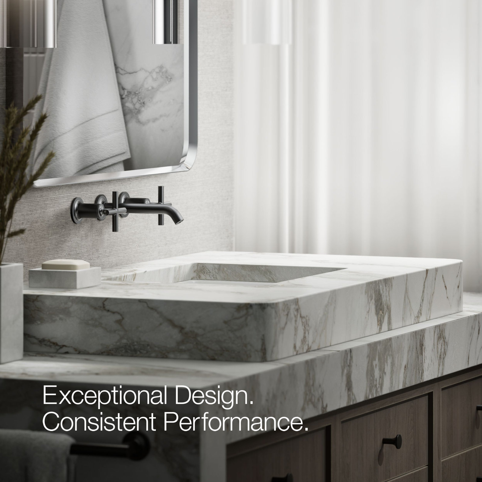 Purist Wall-Mounted Bathroom Faucet, Cross Handle, Matte Black