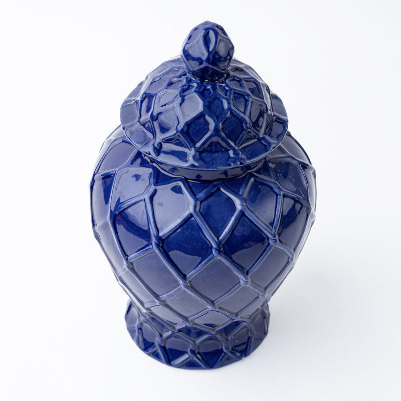 Navy Extra Large Textured Ginger Jar, Overall height - 14"