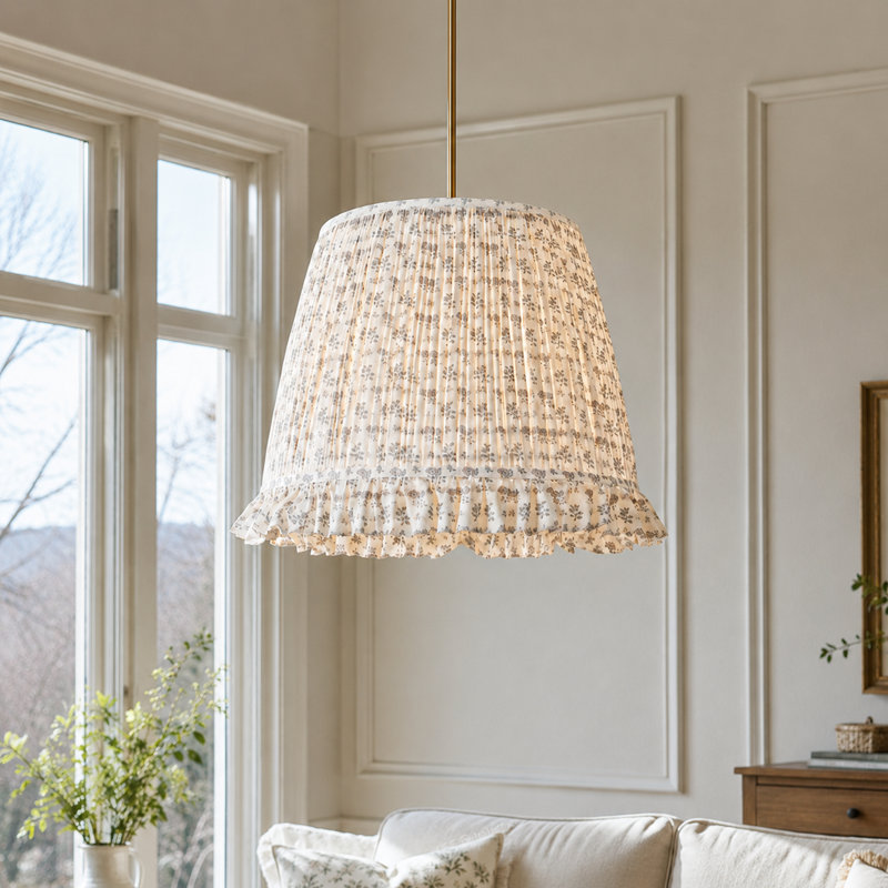 4-Light Brass Dimmable 21" Width Pendant Light, Gray Floral