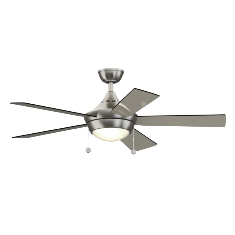 Lawney 5 - Blade LED Standard Ceiling Fan with Pull Chain and Light Kit Included, Gray/Black, Brushed Nickel, 48" Wide