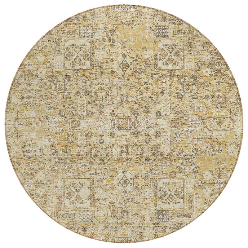 Tapis d'intérieur rond lavable floral beige 8 '