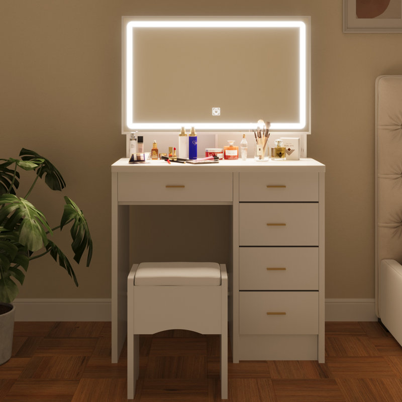 Bureau de coiffeuse avec miroir et lumières