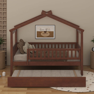 Wooden House Bed With Trundle