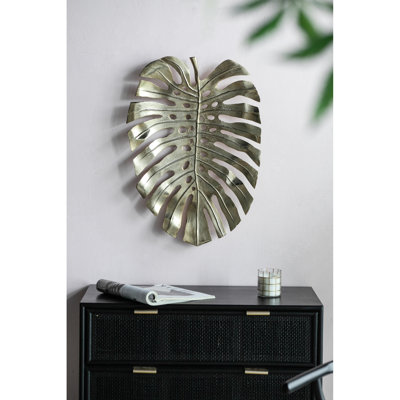 24.8X17.3X2" Gold Leaf Wall Decor - Aluminum Elegant Look Ornament Modern Design
