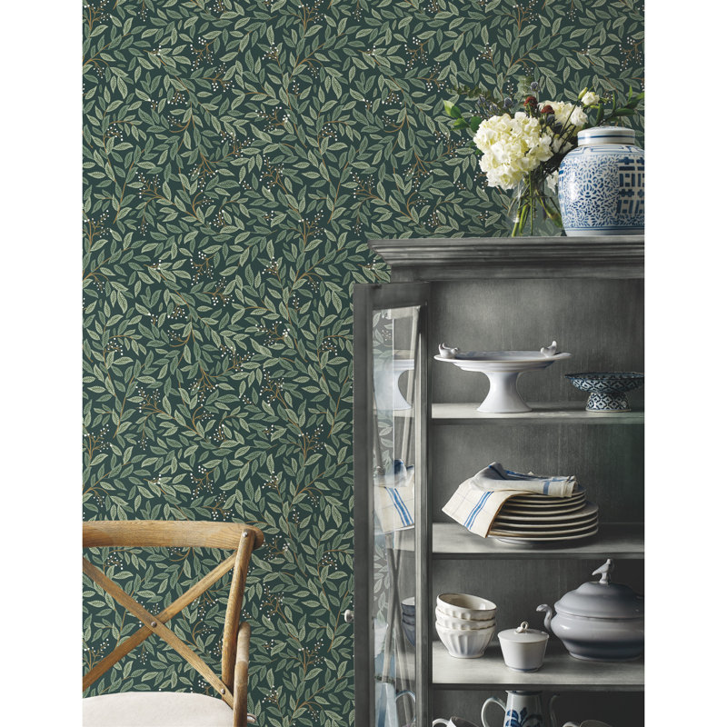 Willowberry 20' L x 20.5" W Peel and Stick Wallpaper Roll, Emerald