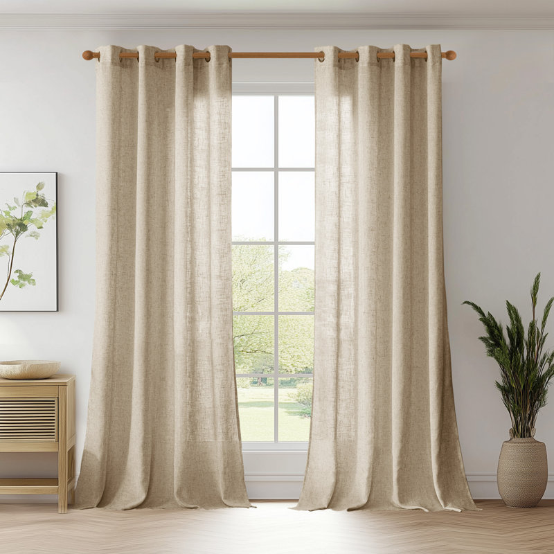 Light Filtering Linen Textured Polyester Semi-Sheer Grommet Curtain Pair (Set of 2), Beige, 52" W x 84" L