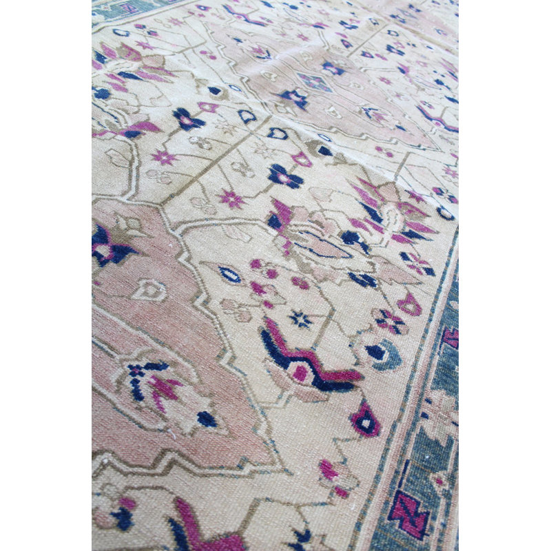 Tapis de couloir beige en laine noué à la main de conception unique années 4 pi 3 po x 13 pi 11 po Kars