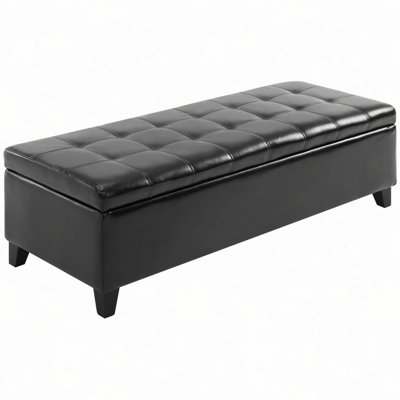 51" Ottoman Storage Bench, Faux Leather Storage Chest with Lift Top, Tufted Ottoman with Storage for Living Room, Entryway