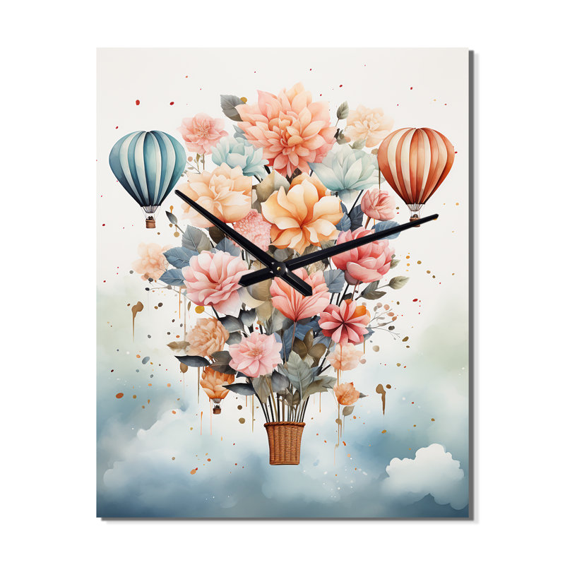 Bouquet de fleurs dans une montgolfière II - Horloge murale de transport, Grand