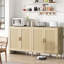 Buffet de 178 cm avec tablettes ajustables, pieds en bois massif pour une utilisation durable, idéal pour décorer une entrée. Quatre portes naturelles, étagères pour objets de différentes tailles, ajoutent du charme à votre intérieur.
