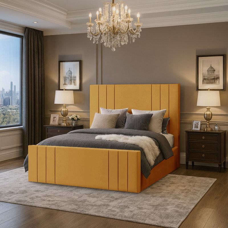 Bandur Upholstered Ottoman Storage Bed, Double (4'6), Turmeric