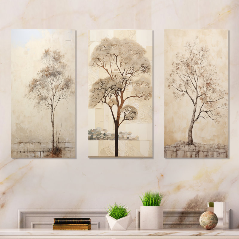 Arbre africain africain minimaliste - ensemble de 3 reproductions d'art sur toile, H 28 po x l 36 po, Toile tendue