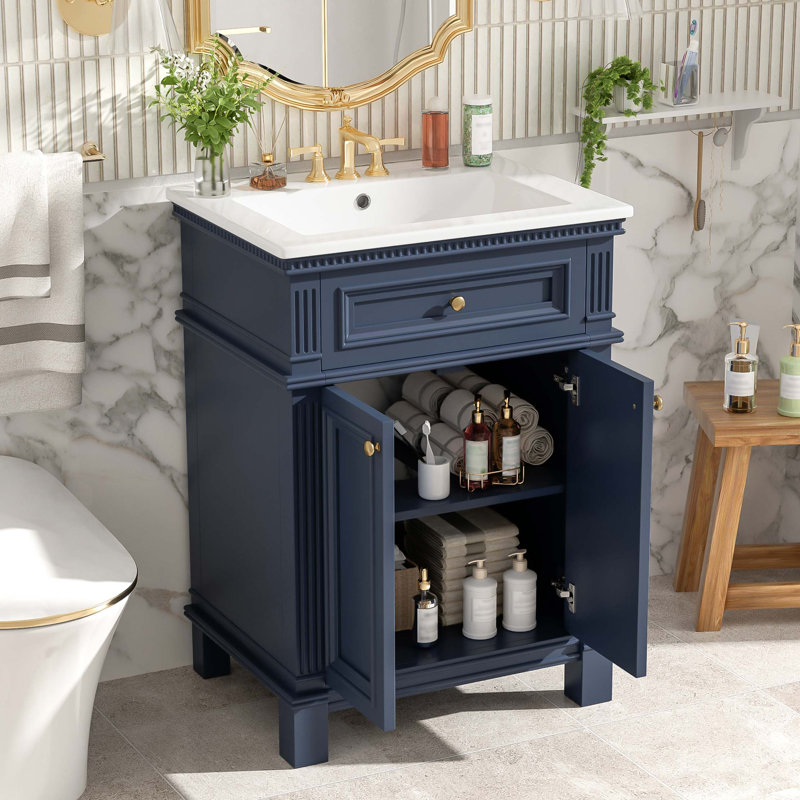 Meuble-lavabo vintage avec portes à fermeture douce et tablette réglable Vintage Elegance, Bleu très foncé