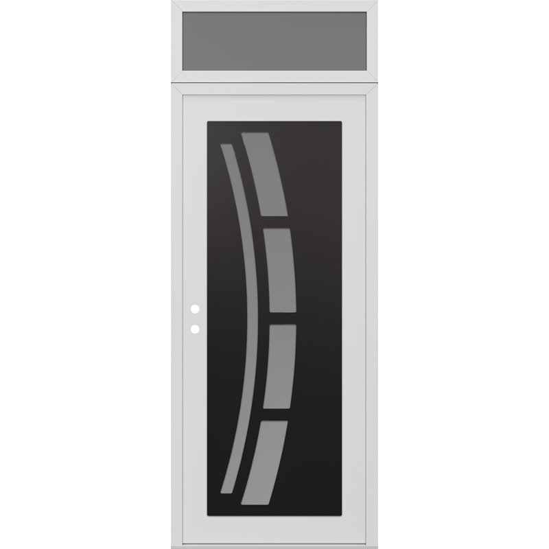 C12 droite 36 po X 96 po Panneau d'entrée en acier noir et blanc avec verre givré blanc et porte d'entrée avant en verre givré