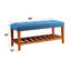 Banc rectangulaire en tissu bleu avec siège en chêne - profondeur de 16 po, largeur de 40 po, siège de style moderne