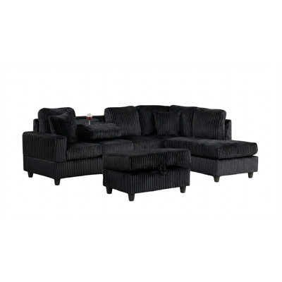 Modern L-Shaped Sectional Sofa with Reversible Design and Drop-Down Table
