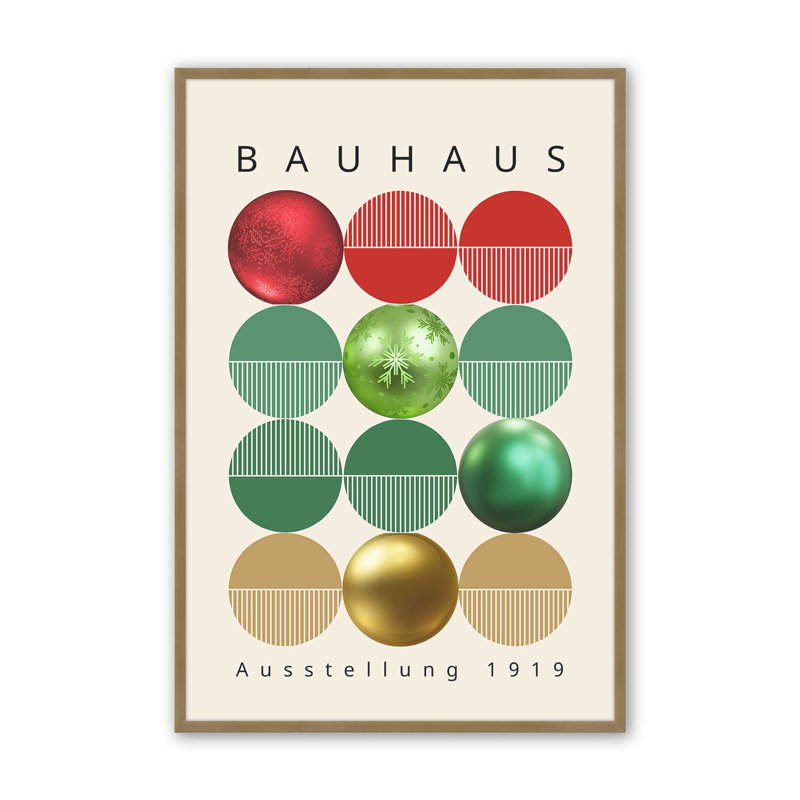 Reproduction d'affiche Bauhaus, Cadre simple brossé doré, H 25,25 po x l 19,25 po x P 1,25 po