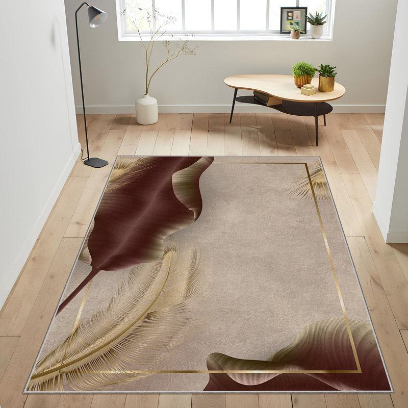 Premium Woven Carpet, 4 ft x 6 ft, 100% Polyester, 740 g/m² | Non-Slip Felt Dot Underside, Machine Washable at 86°F, Low Pile Height: 0.2 in | Digital Print Design, Easy to Clean & Maintain, Ideal for Living Room & Office