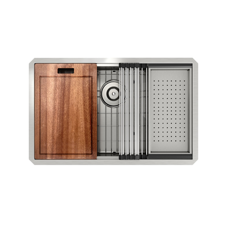 Évier de cuisine encastré à simple cuve en acier inoxydable L 30 po x l 19 po avec robinet de cuisine, Noir mat