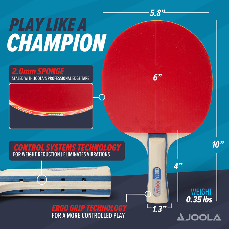 Raquette de tennis de table JOOLA Cobra avec poignée évasée - Palette de ping-pong approuvée par l'ITTF pour les jeux récréatifs