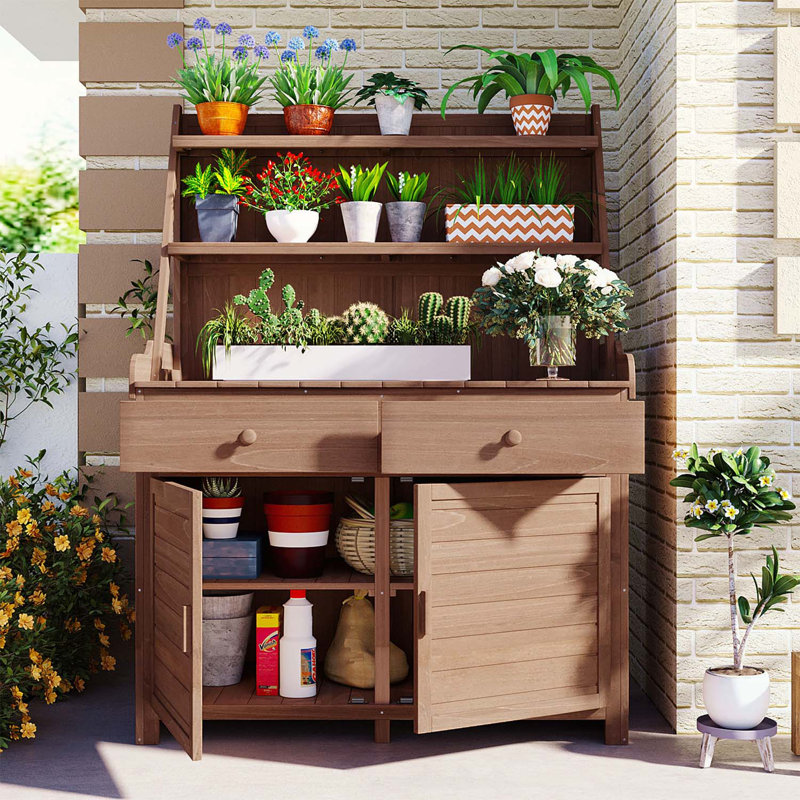 Versatile Gardening Workbench with Ample Storage and Robust Construction, Brown