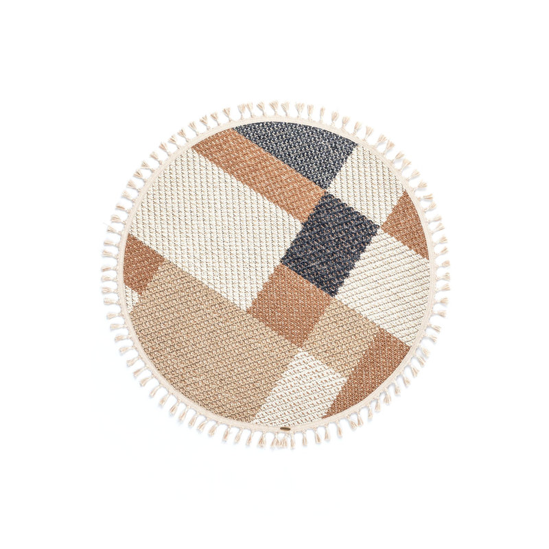 Round Rayshan Geometric Machine Made Indoor / Outdoor Area Rug, Round 2'7"