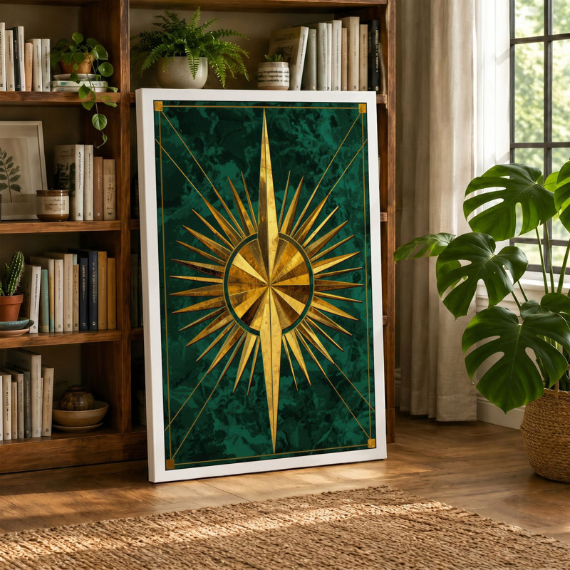 Gilded Star Geometric - Wrapped Canvas, 18x12 - 45.7 x 30.5 cm, Ochre Border
