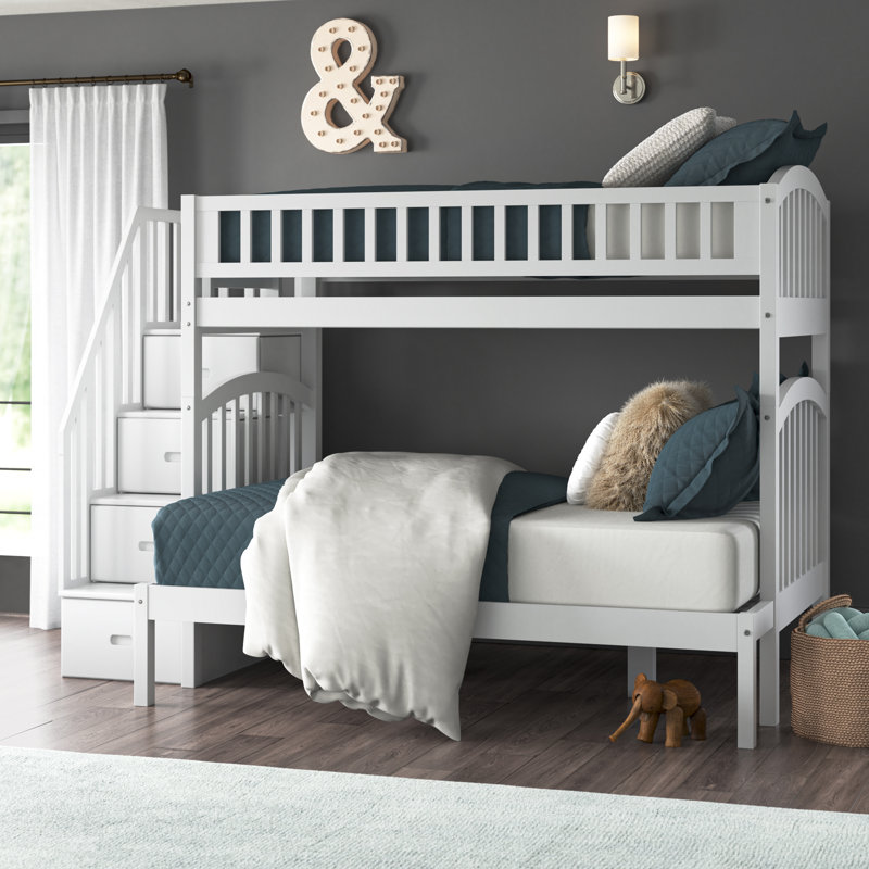 Lit superposé avec rangement Jaxson Kids, Blanc, Simple sur double