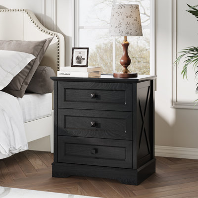 Farmhouse 3 Drawer Bedroom Dresser, Wood Tall Chest of Drawers, Closet Storage for Bedroom