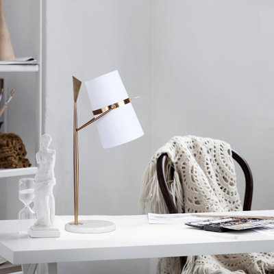 Barcus 2-Light Gold Table Lamp With A Marble Base And A Shade