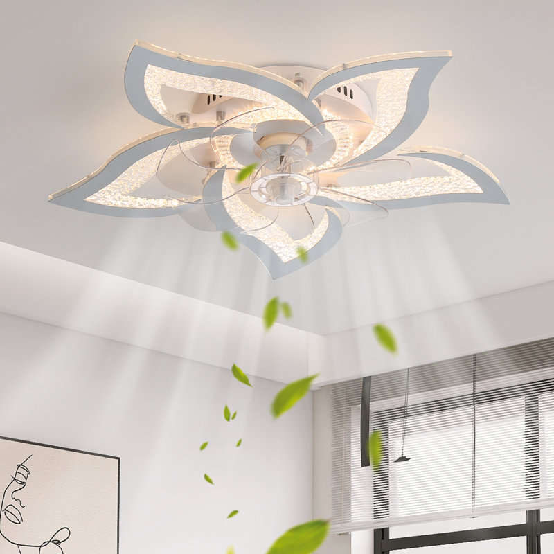 Ventilateur de plafond intérieur moderne à 7 pales avec lumière à DEL à intensité variable de 27 po Janeiah, Blanc