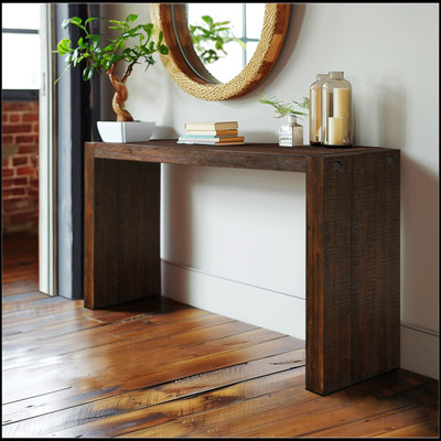 Console moderne en bois massif avec finition vieillie, parfaite pour les entrées et les petits espaces