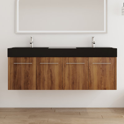 Ensemble de meuble-lavabo mural moderne avec 4 portes et lavabo en résine Ivinghoe