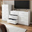 Commode 5 tiroirs avec grands tiroirs en tissu, blanc