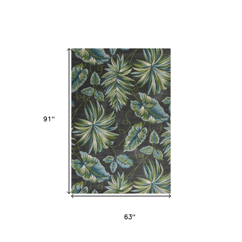 Tapis bleu sarcelle et vert 5 pi x 8 pi à feuilles botaniques