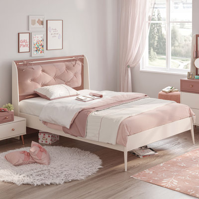 Crim Bed with Velvet Upholstered Panel Headboard