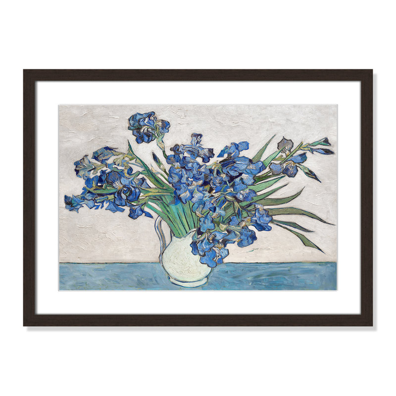 Imprimé iris bleu par Vincent Van Gogh, Blanc, Cadre en noyer, H 23 po x l 17 po