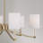 6-Light Chandelier in Matte Brass with Clear Acrylic Accents and Cylindrical White Fabric Shades
