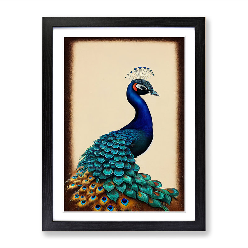Peacock In Paradise - Single Picture Frame Print, 64cm H x 46cm W x 2cm D, Black Framed