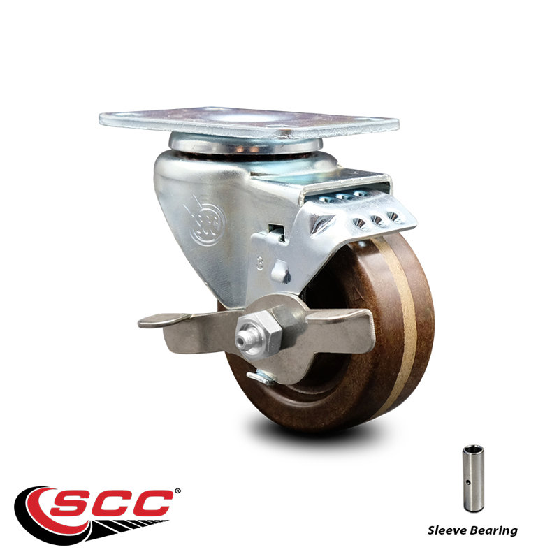 3 Inch High Temp Phenolic Wheel Swivel Top Plate Caster with Brake SCC|SCC-20S314-PHSHT-TLB