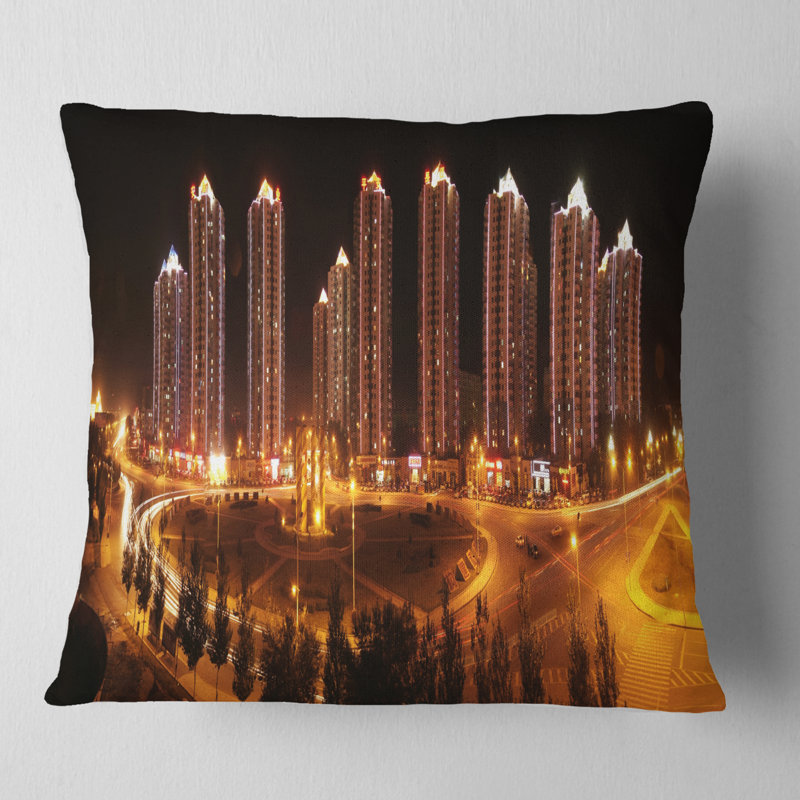 Coussin de photographie de paysage urbain chinois, 16 po x 1 po, Carré