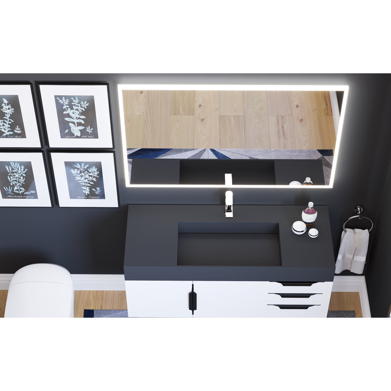 Miroir de salle de bain à DEL à commande vocale 48 po x 30 po Jessalyn, H 30 po x l 48 po x P 1,5 po